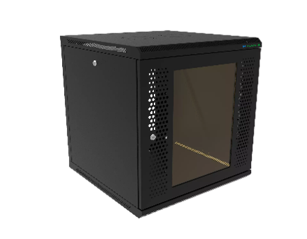 Шкаф телекоммуникационный настенный разборный И-Волга 19" 12U 600х600, дверь перфорация + стекло, черный W12-6060-G-BK